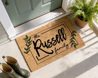 Personalized Family Name Coir Doormat, Housewarming Gift