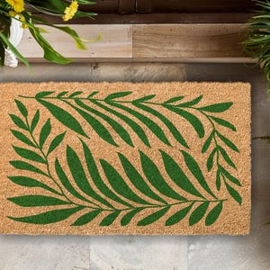 Botanical, Green Decor Front Door, Leaves Welcome Mat, Entrance Decor Rug, Housewarming Gift, Wedding Bride Gift, New Home Gift, Spring Home