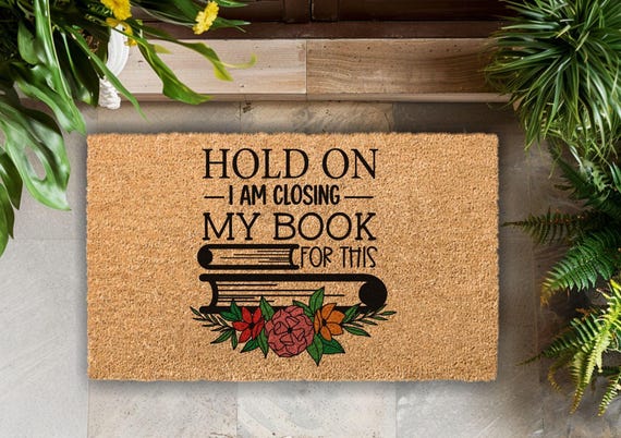 Book Welcome Mat, Floral Reading Room Decor, Coir Doormat