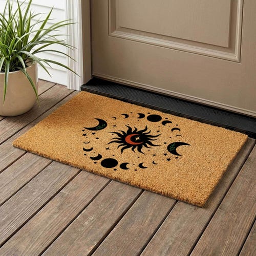 Sun and Moon Doormat: Celestial Boho Decor (Natural Coir Rug)