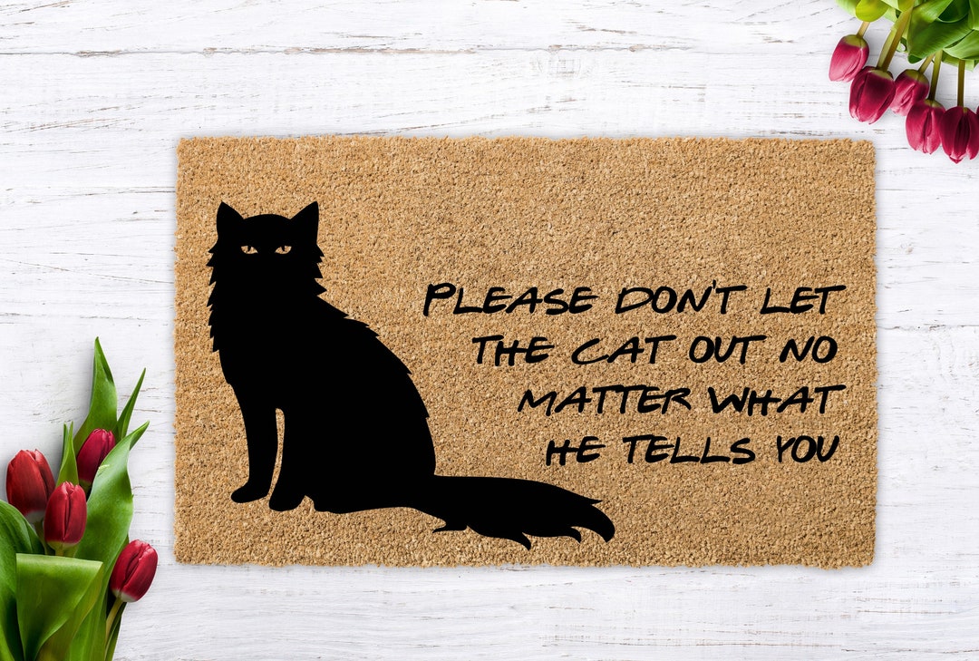 Cute Furry Cat Mat, Maine Coon Cat, Black Cat Door Mat, Cat