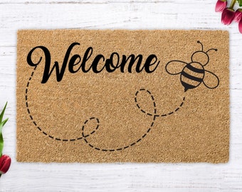 Welcome Bee Doormat , Funny Doormat , Bee Doormat , Welcome mat