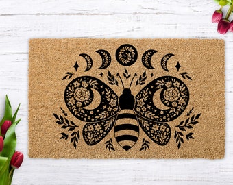 Bee Gift, Boho Bee Welcome Mat, Bee Decor, Boho Style Decor, Entryway Bee Decor, Housewarming Party Gift, Welcome doormat, Bee Rug Decor