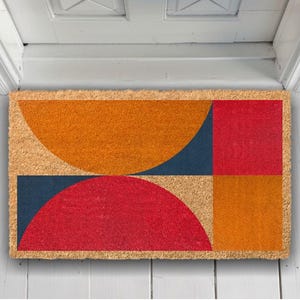 Modern Geometric Doormat | Abstract Coir Welcome Mat | Mid‑Century Style Housewarming Gift MCM Style Front Door Mat | Eco Friendly Doormat