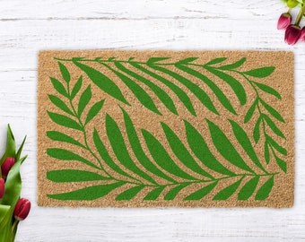 Botanical, Green Decor Front Door, Leaves Welcome Mat, Entrance Decor Rug, Housewarming Gift, Wedding Bride Gift, New Home Gift, Spring Home