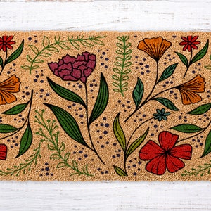 Spring Flowers Coir Doormat, Floral Front Door Decor, Floral door mat, Summer Decor, Housewarming Gift, new home gift, New Apartment, Floral