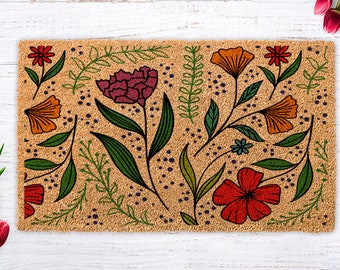 Spring Flowers Coir Doormat, Floral Front Door Decor, Floral door mat, Summer Decor, Housewarming Gift, new home gift, New Apartment, Floral