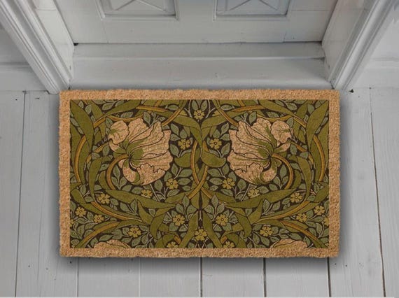 Greenery, Botanical Coir Doormat, Greenery Welcome Mat, Rustic Entry Rug