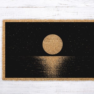 Moon on Lake doormat, Night Moon Doormat, Seascape Welcome Mat, Housewarming Gift, Wedding Gift, New Home Gift, Realty Gift, Moon Custom Mat afbeelding 1