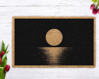 Moon on Lake doormat, Night Moon Doormat, Seascape Welcome Mat, Housewarming Gift, Wedding Gift, New Home Gift, Realty Gift, Moon Custom Mat