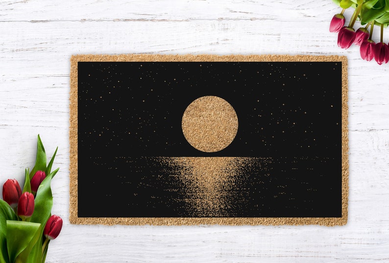 Moon on Lake doormat, Night Moon Doormat, Seascape Welcome Mat, Housewarming Gift, Wedding Gift, New Home Gift, Realty Gift, Moon Custom Mat afbeelding 1