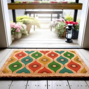 Retro Sunburst Coir Doormat: Mid Century Modern Welcome Rug