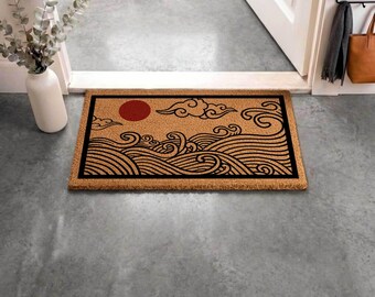 Japanese Wave Coir Doormat | Hokusai Inspired Entryway Rug - Etsy
