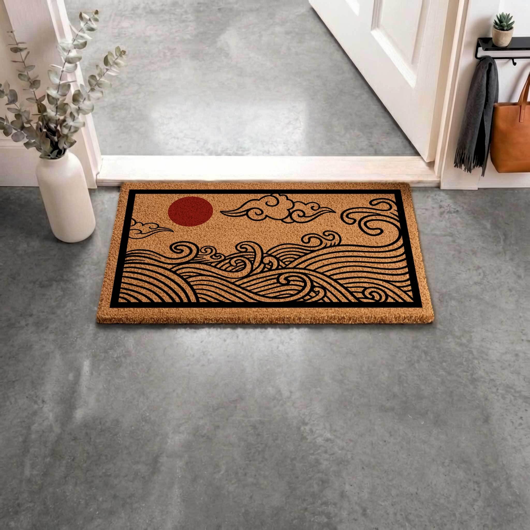Japanese Wave Coir Doormat | Hokusai Inspired Entryway Rug - Etsy