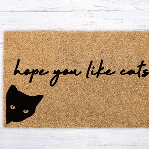 Hope you like cats door mat, Peeking Cat Mat, housewarming gift, cat rug, cats, black cat, custom cat doormat, hello cat, cat welcome mat