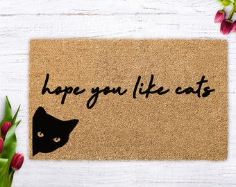 Hope you like cats door mat, Peeking Cat Mat, housewarming gift, cat rug, cats, black cat, custom cat doormat, hello cat, cat welcome mat