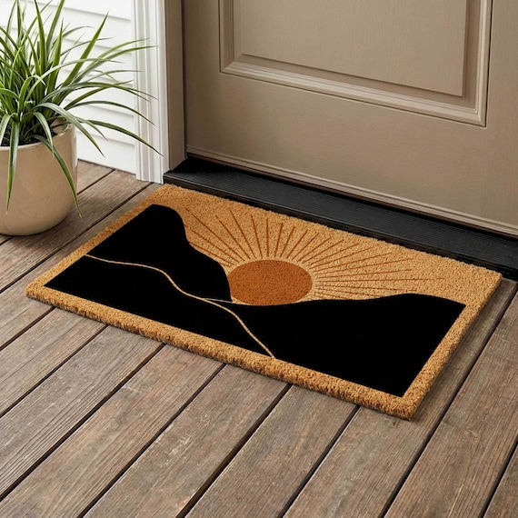 Abstract Landscape Coir Doormat, Modern Entryway Mat Decor