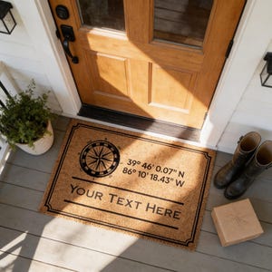 Custom Coordinates Coir Doormat, Personalized Welcome Mat