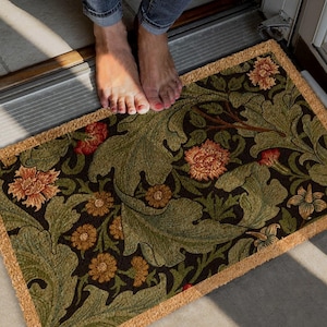 Floral Coir Doormat, Vintage Wildflower Rug, Housewarming Gift