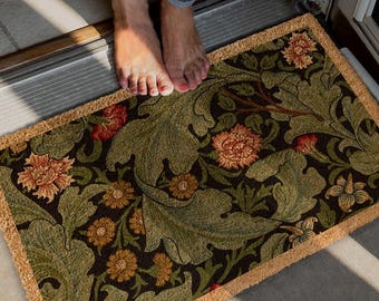 Floral Coir Doormat, Vintage Wildflower Rug, Housewarming Gift