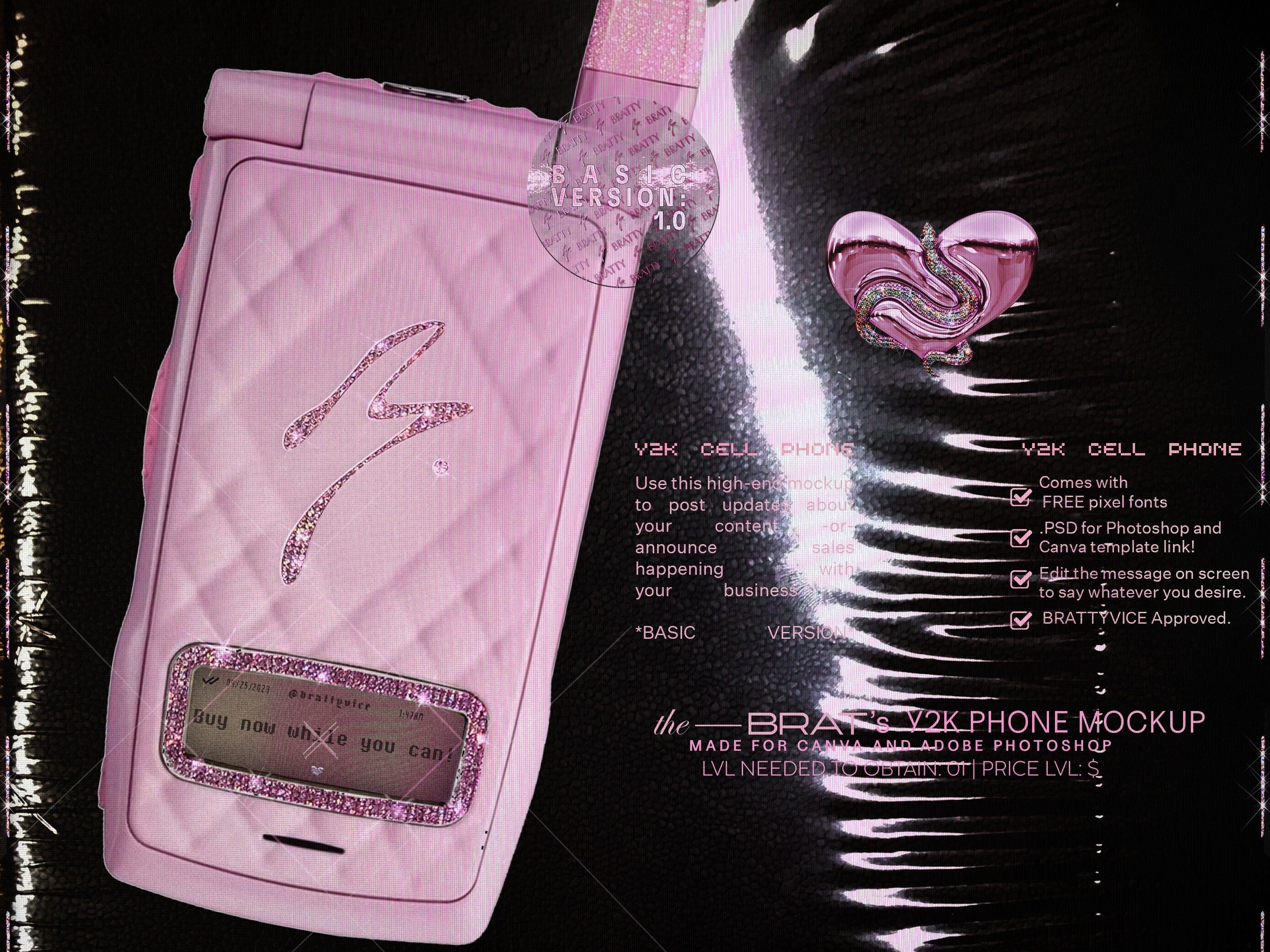 Y2K Pink McBling Flip Phone Mockup / Mockups estéticos / Etsy España