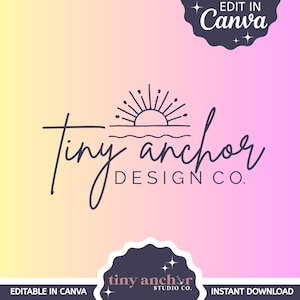 Boho Sun Logo Template for Canva | Beach Minimalist Premade Logo | Editable Premade Logo Design | Instant Download