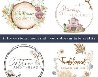 Rustikales Logo, Benutzerdefiniertes Branding - Bauernhof, Gehöft, Bauernhaus, Scheune, Land, Western, Wüste, Blumen, Aquarell - Social Media Paket