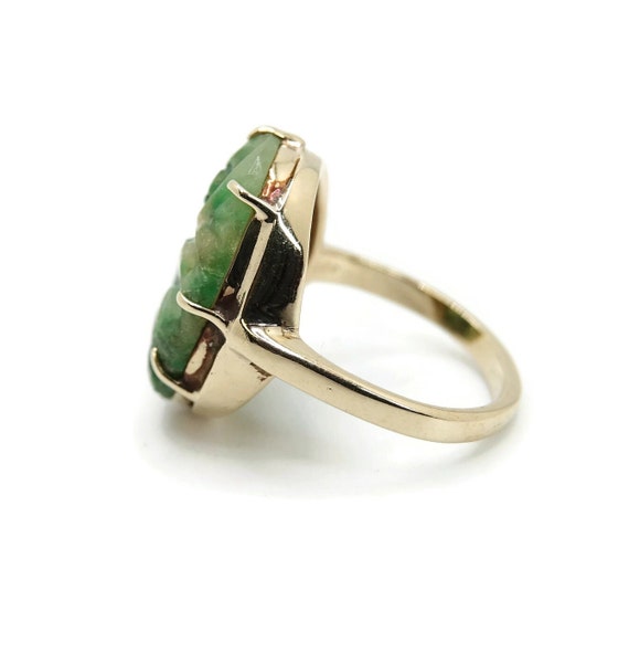 Vintage 14k Yellow Gold Carved Jade Ring - image 5