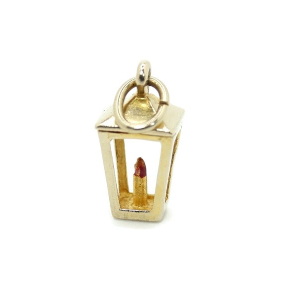 14k Yellow Gold & Enamel Lantern Candle Charm/Pend