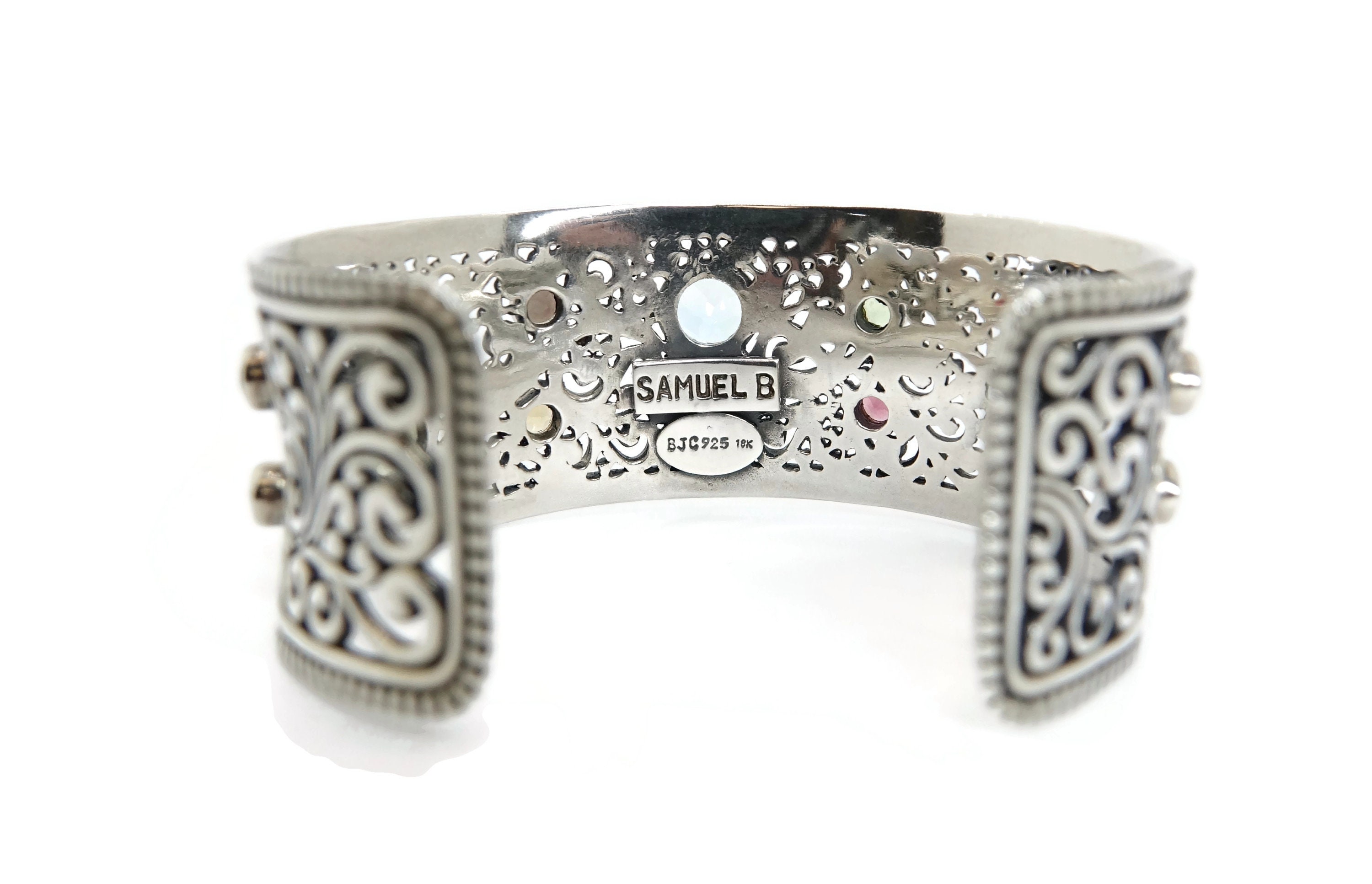 SAMUEL B. BENHAM Bali Sterling Silver 18K Yellow Gold Multi gemstone Cuff Bracelet Etsy