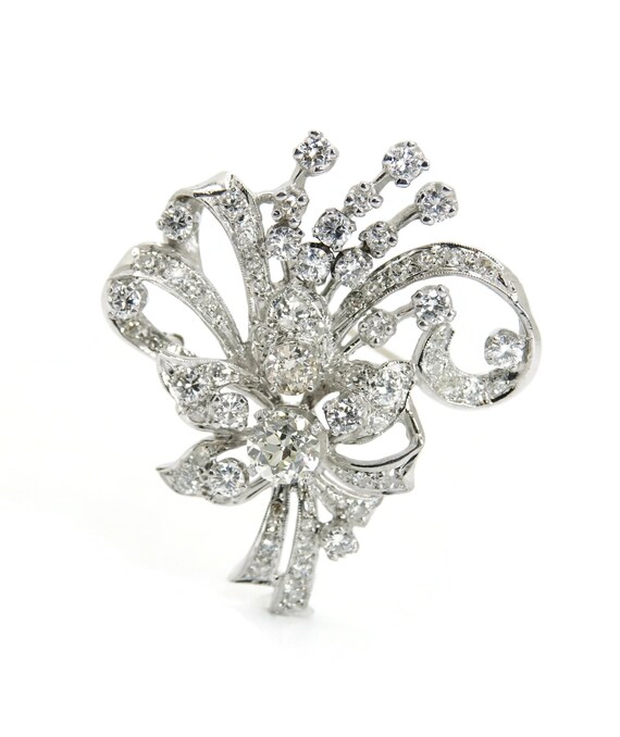 14K White Gold 3.83 ctw Diamond Floral Bouquet Pin