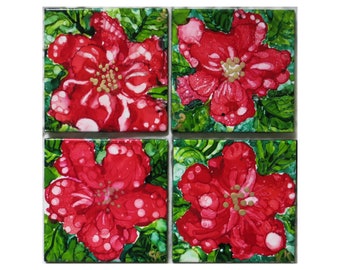 Floral Alcohol Ink Coaster Set