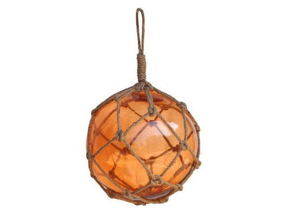 Orange Japanese Glass Ball Fishing Float With Brown Netting Decoration 12 -   Hong Kong