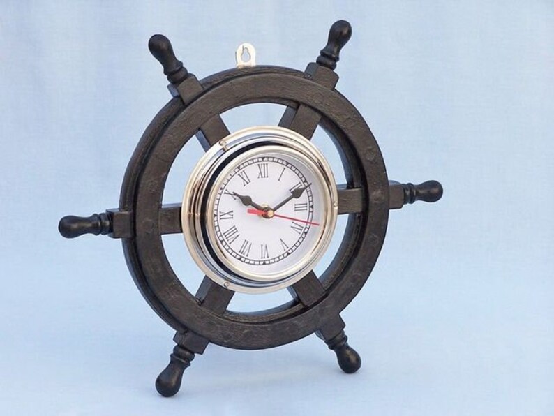 Deluxe Class Wood and Chrome Pirate Ship Wheel Clock 12 Etsy
