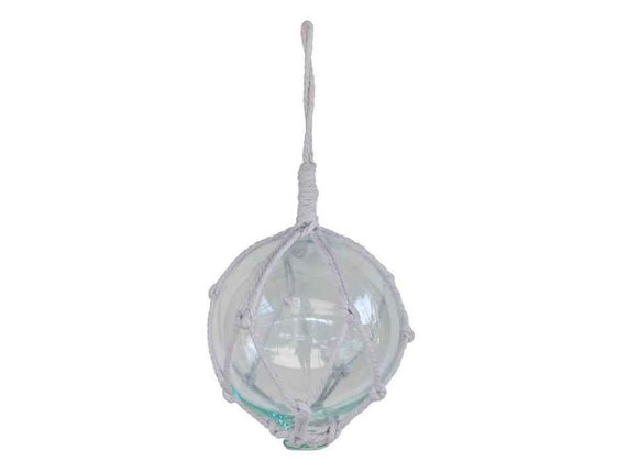 Clear Japanese Glass Ball Fishing Float With White Netting Decoration 6 