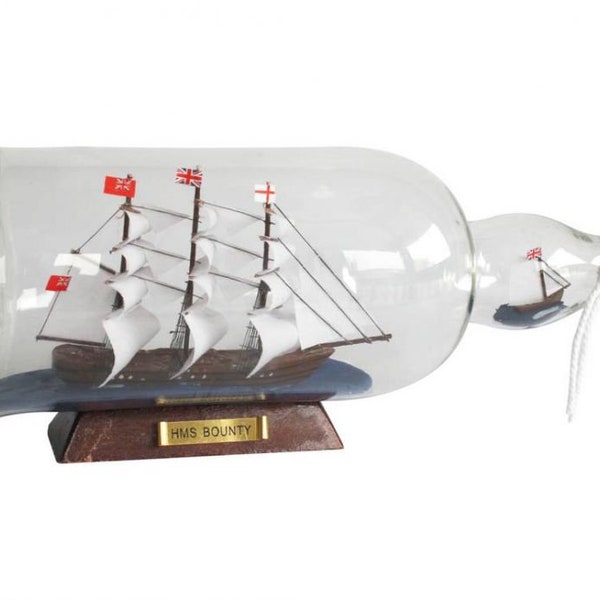 Barco modelo HMS Bounty en botella de vidrio 11"