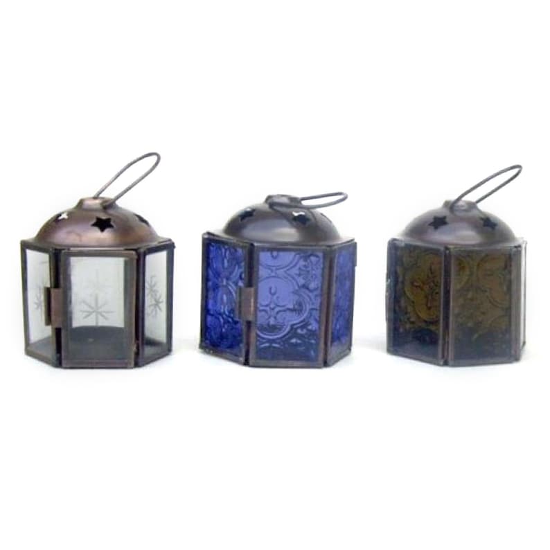 Antique Iron Candle Lantern 3 Set of 6 Assorted Colors