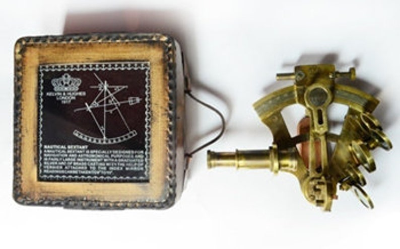 Nautical  Sextant With Brown  Leather  box