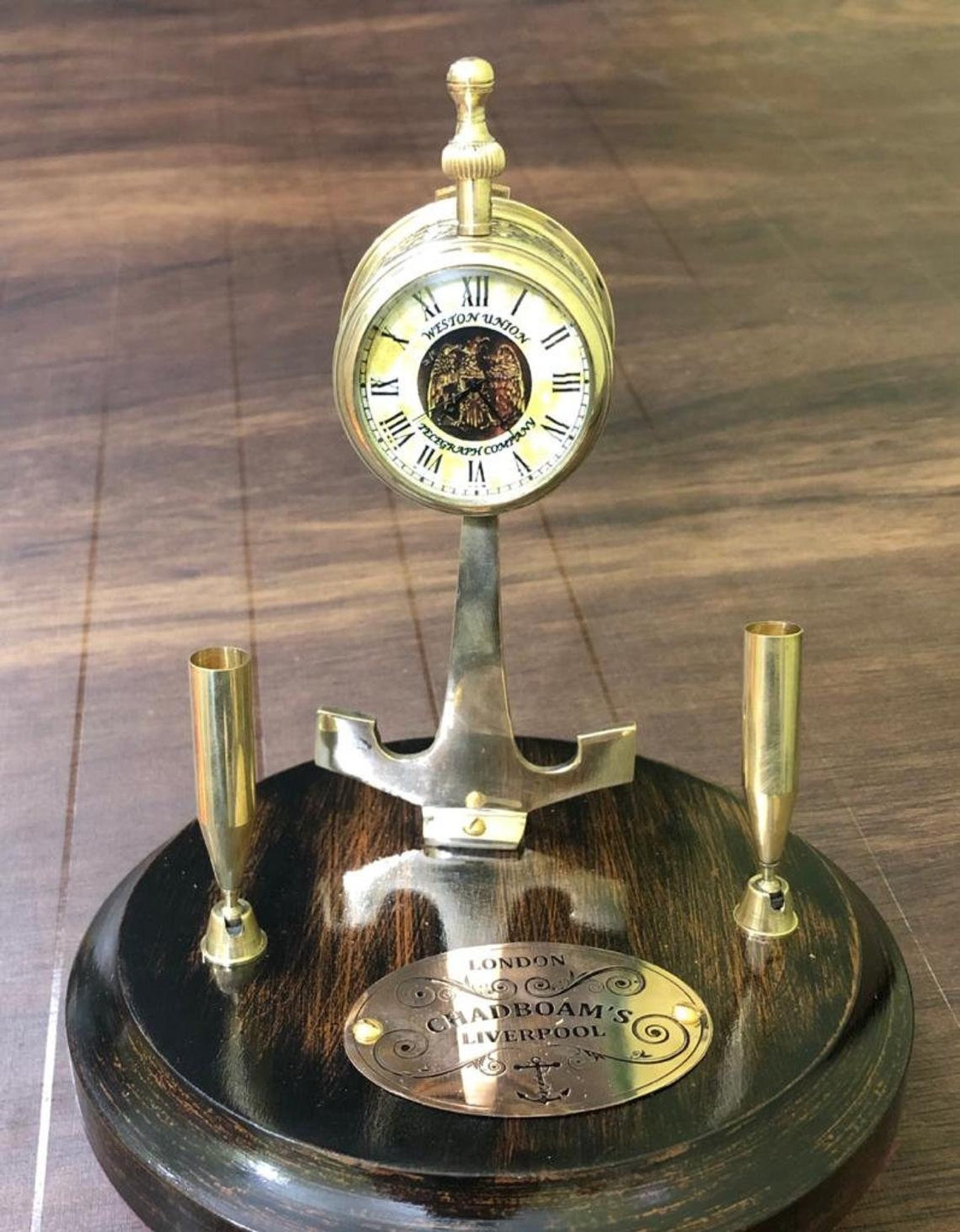 Antique Brass Ship's Telegraph Clock Pen Holder Classic Etsy