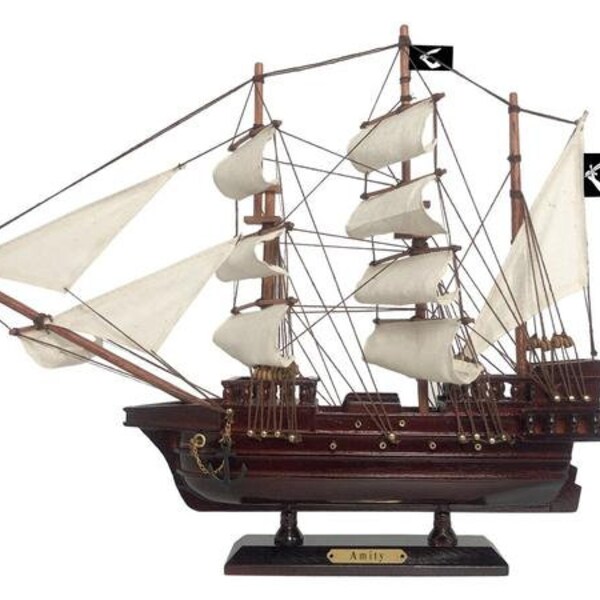 Wooden Thomas Tew's Amity White Sails Pirate Ship Model 20"