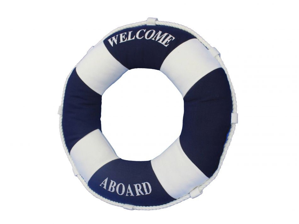 Blue Welcome Aboard Decorative Life Ring Pillow 14