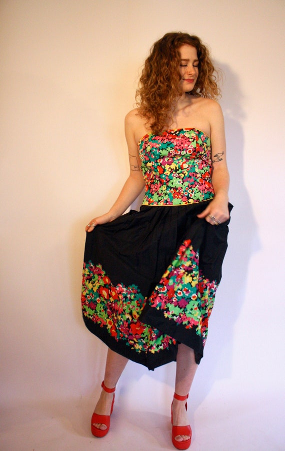 1980s Roberto Dei Tropical Floral Dress | SMALL