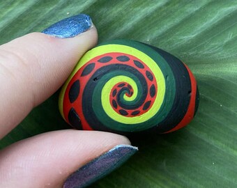 Watermelon Swirl Pattern - Hand Painted Rock Art. Acrylic Paint.