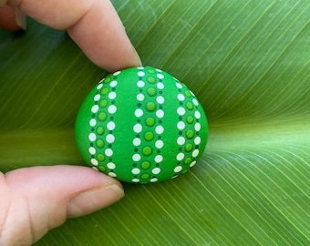 Green Dot Pattern - Hand Painted Rock Art. Acrylic Paint.