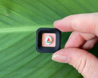 Super Tiny hand painted Watermelon on rock in a frame. Acrylic Paint. Magnet