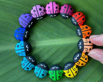 Ladybugs pack of 14 - Rainbow set. Acrylic hand painted rocks.