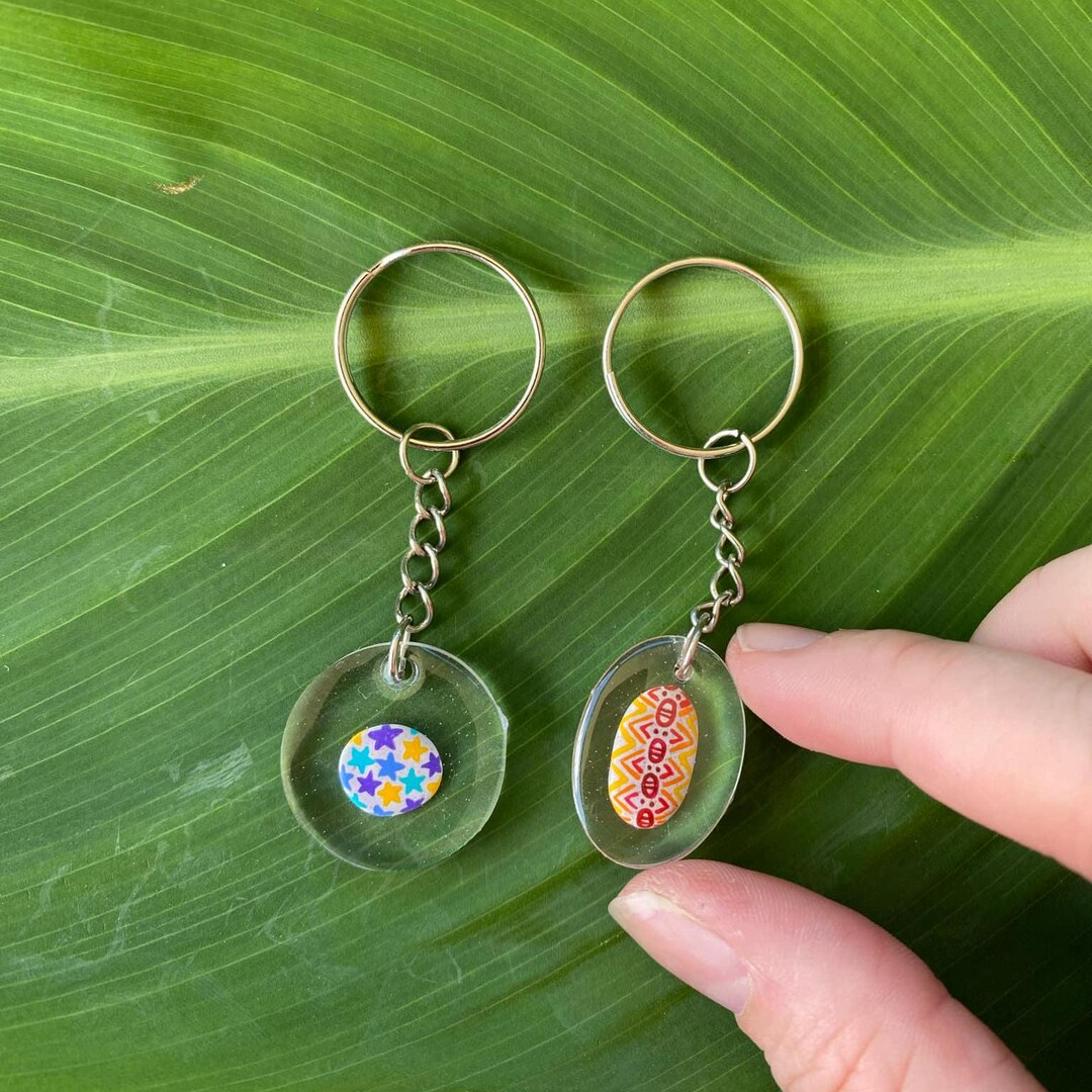 Key Chain With Little Rocks 1x Resin Keychain With Hand Painted Miniature Rocks Inside. You Pick ...