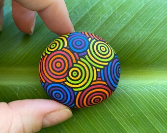 Circle Bloom Pattern - Hand Painted Rock Art. Acrylic Paint.