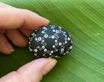 Black and White Bubble Dot Pattern Hand Painted Miniature Rock Art. Acrylic Paint.