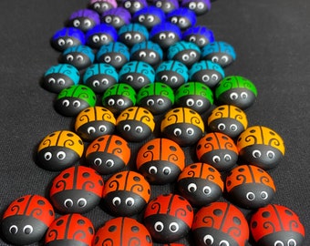 Painted Ladybug Rocks | Rainbow Stones | Hand Painted Lucky Ladybugs | Garden Decor | Magnet Option